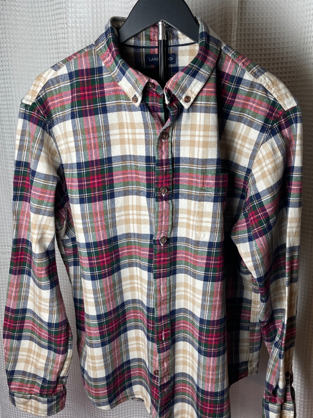 Lands’ End Men’s XL Flannel Shirt 17–17.5 Plaid 100% Cotton Traditional Fit